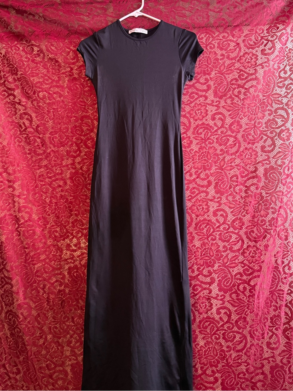 Bershka Black Ruched Mesh Overlay Bodycon Maxi Dress Size S Goth Y2K Evening